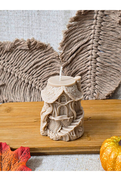 Dekoratif Ev Şeklinde Mum – El Yapımı Soya Wax, Okyanus Kokulu, 9 cm