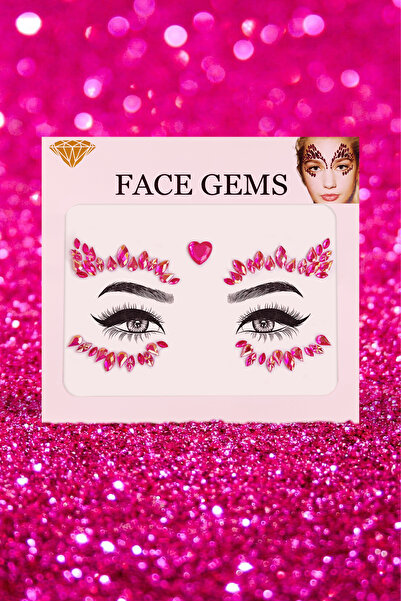 BearPear Fuşya Kendinden Yapışkanlı Kristal Yüz Makyaj Aksesuarı Face Gems