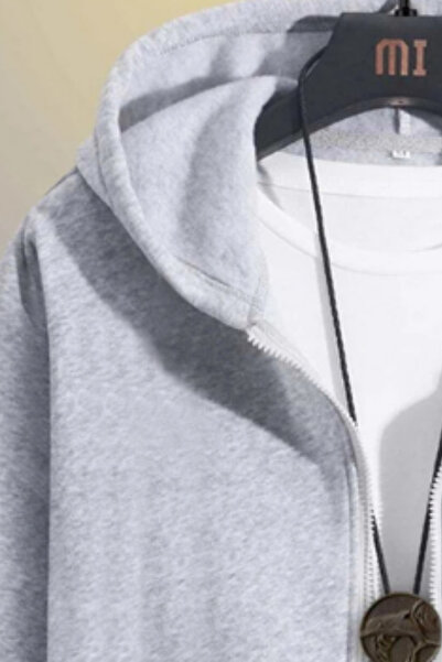 DEEPSENSE Чоловічий сірий худі з капюшоном на блискавці Oversize Sweatshirt Куртка Кардиган