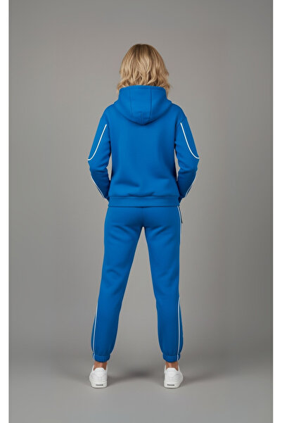 DAVID&GERENZO Set de trening cu glugă cu detaliu de imprimare premium albastru