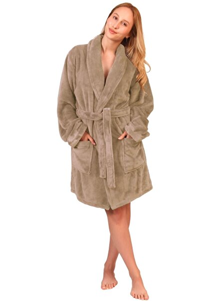 Lucy and Home Μπεζ φλις ρόμπα με απαλή υφή
