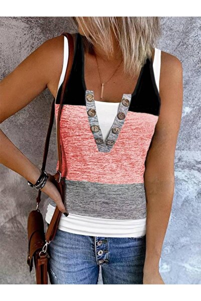 Evyora Γυναικεία μπλούζα βισκόζης με λαιμόκοψη V μπροστά με κουμπιά