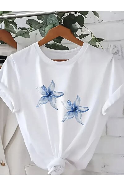 FUFLUNS TRIOC OVERSIZE CU Gâtul Bicicletă Cu Imprimare Flori