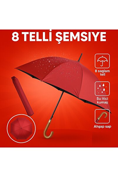 Toptancı Amca 8 Telli Şemsiye Büyük Şemsiye – Su İtici Kumaş, Ahşap Sap, 120 ...