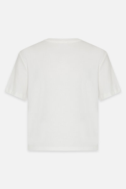 Amia&Co. Ecru-Black Short Sleeve Crew Neck Embroidered T-Shirt