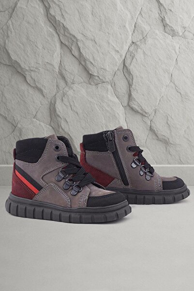 Rakerplus Genuine Leather Gray Black Zippered Baby Boy Boots