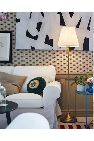 Beauenty مصباح أرضي مزخرف أبيض/ذهبي 155 × 28 × 36 سم