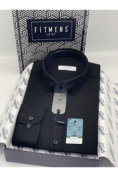 Fitmens قميص رجالي بقصة ضيقة وأكمام طويلة من قماش الغبردين القابل للغسل مع عل...