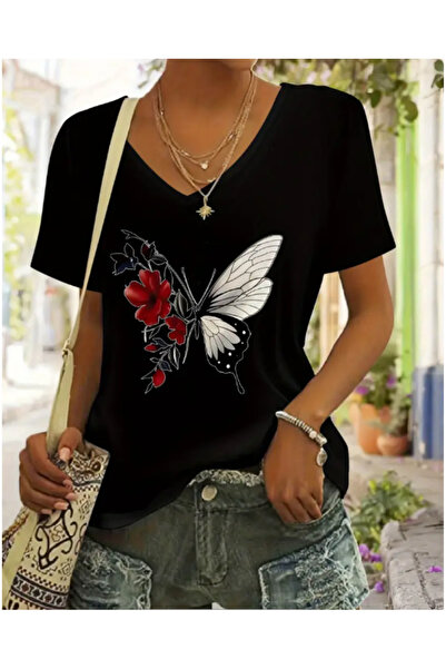 FUFLUNS TRICOU DE MARE DE MĂRIME ROȘU CU FLORI FLORIȚĂ