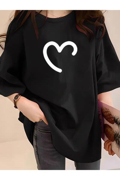 FUFLUNS Half Heart Printed Oversize T-Shirt