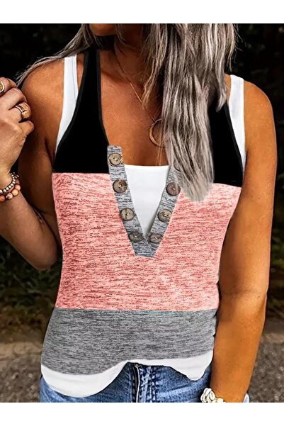 Evyora Γυναικεία μπλούζα βισκόζης με λαιμόκοψη V μπροστά με κουμπιά