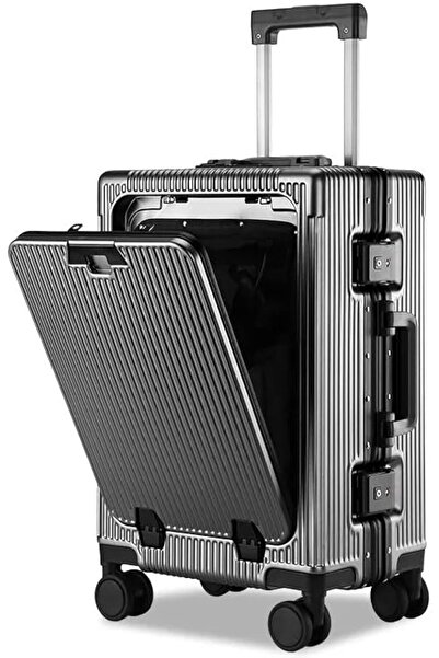 ZAAPPY 20 Inch Cabin Size Aluminum Frame Luggage with USB Charging Port, Front Opening Compartment