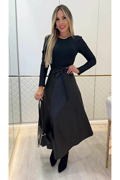 Modayakamoz Fusta din piele cu talie înaltă pentru femei, sezon nou, cu curea...