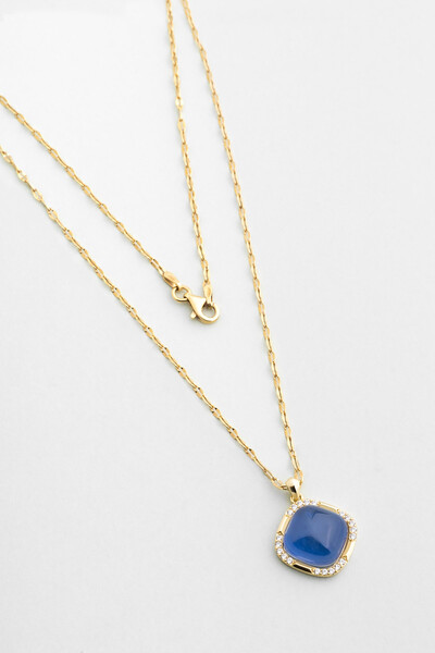 So CHIC... Derin Mavi 18 Ayar Sarı Altın Kaplama 45 Cm GümüşTasarım Kolye