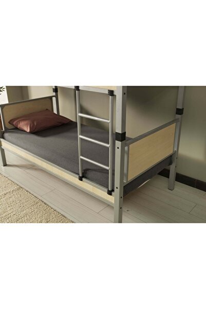 ARGİMO Yurt Genç Çocuk Odası Metal Ahşap Ranza Ve Karyola 90x200 Gri