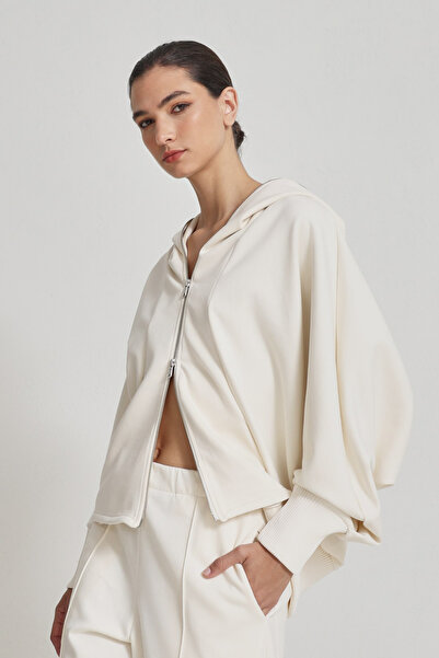 Amia&Co. Cream Zippered Hooded Sweatshirt