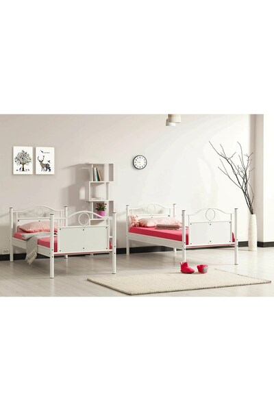 ARGİMO Zümrüt Genç Çocuk Odası Metal Ranza Ve Karyola 90x190 Beyaz