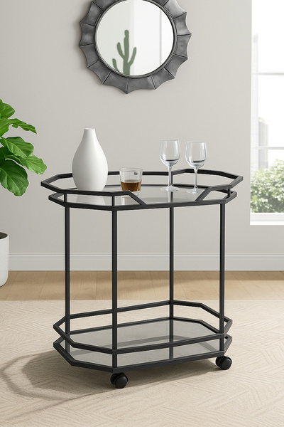 Hitit Dekorasyon Pilar Siyah Metal&cam Servis Arabası