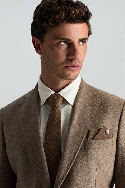 Hemington Çizgi Desenli Tütün Rengi Örgü Mendil