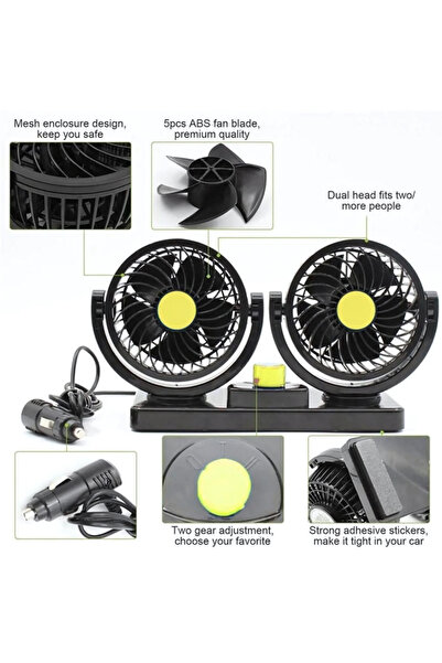 TEHNOSHOP Double car fan 12V, 360 degrees, 2 speeds