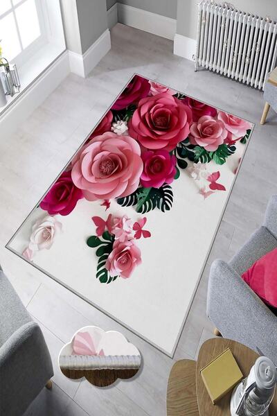 Homefesto Modern Dekoratif Yıkanabilir Kaymaz Taban Halı – İnce, Yumuşak Salo...