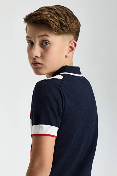 Hemington Navy Blue Red Diamond Pattern Children's Knitwear Polo