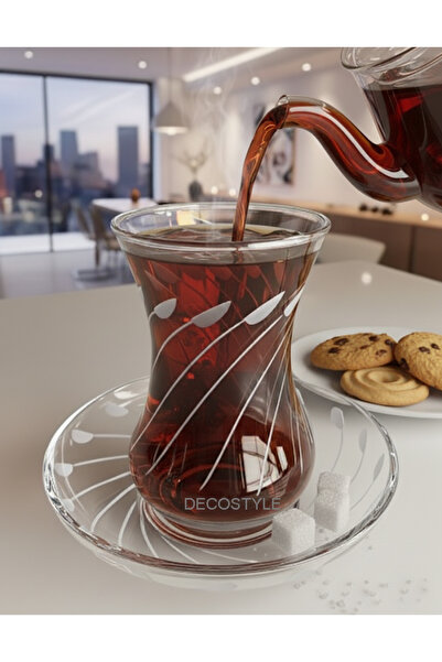 DECOSTYLE Paşabahce Mila Decorated Thin Waist Tea Set 12 Pieces 125 Cc