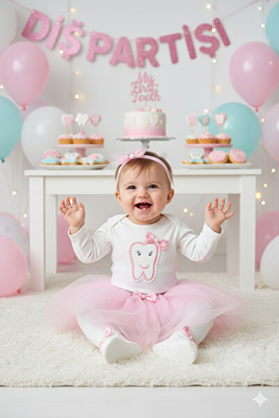 Petite Ponpon Baby Kız Bebek Doğum Günü Parti Kıyafeti Tütü Etek Diş Buğdayı