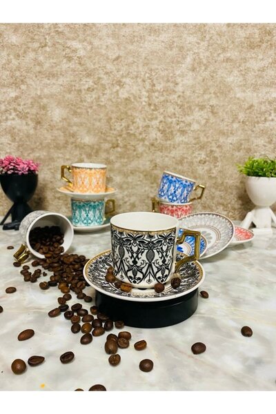 Tekbir Çini Desenli 6 Kişilik Kahve Fincan Takımı
