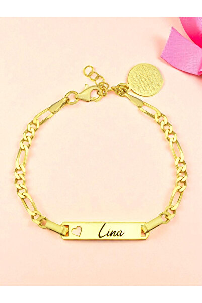 LITTLELUXE 925 Ayar Gümüş Kız Bebek Künyesi, İsimli Bebek Künyesi, Ayetel Kürsi Dualı Gümüş Bebek Künyesi Altın