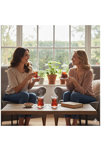 DECOSTYLE Paşabahce Mila Decorated Thin Waist Tea Set 12 Pieces 125 Cc