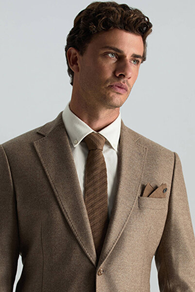 Hemington Çizgi Desenli Tütün Rengi Örgü Kravat