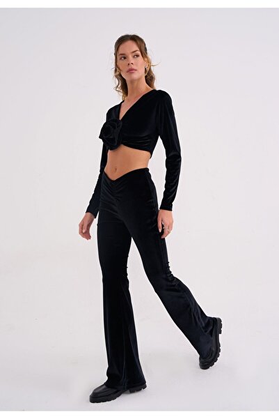 La Sarta Napoli Kadın Siyah Kadife Pantolon