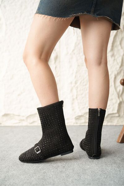 MODAADAM Γυναικείες μπότες με επίπεδη σόλα Geste Stone - Μαύρο