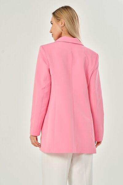 Bolivente Pembe Oversize Dokuma Blazer Ceket