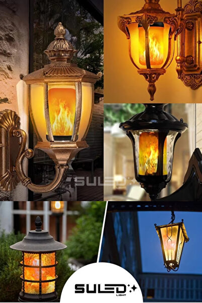 SULED Alev Efektli Ampul 2'li Set Ateş Yanan Lamba E27 Duy Led Işık Şömine Ateş Kamp Lamba