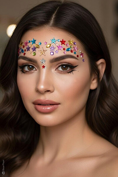 BearPear Shiny Star Renkli Yıldızlar Kendinden Yapışkanlı Yüz Taşı