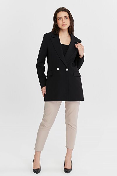 Bolivente Siyah Oversize Dokuma Blazer Ceket