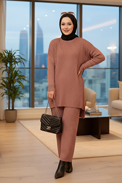 Neva Style طقم ملابس تريكو حجاب داستي روز مكون من قطعتين 33450gk