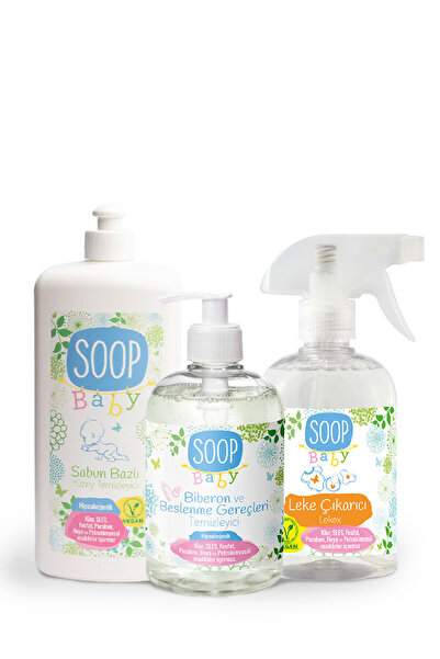 SOOP %100 Doğal Temizlik Seti 3lü Paket | Leke Çıkarıcı, Biberon & Yüzet Temi...