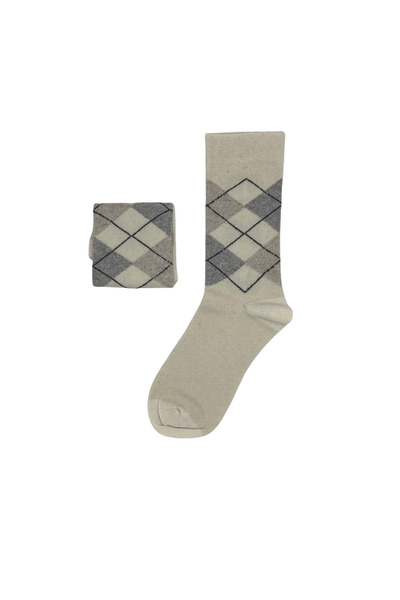 FENRA STUDIO Women's Beige Baklava Patterned Classic Socks