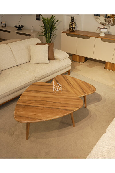 Luna Ceviz 2`li Modern Lüks Orta Sehpa