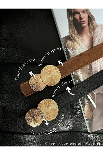 Fiori 2'li Fırsat Ürünü Yuvarlak Gold Toka Kadın Kemeri, Pantolon Kemeri, Ceket Kemeri, Elbise Kemeri