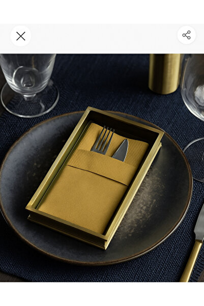 alenked Gold Altın 40x40 Airlaid Kumaş Doku Cepli Peçete 50'li (Yeni)