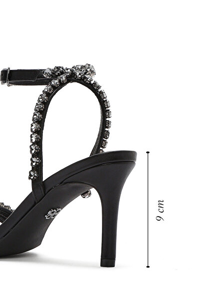 Derimod Women's Black Ankle Buckle Stone Thin Heeled Shoes Sandals 25Sfd443914