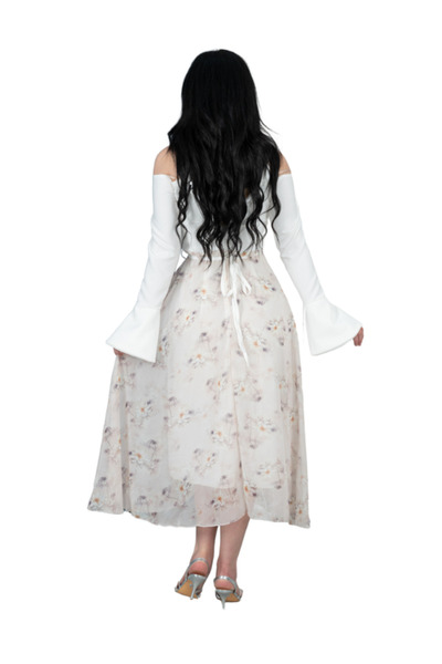 Nice Model Princess Dress with Crossed Straps & Floral Print Elegant Off-Shoulder Formal Gown