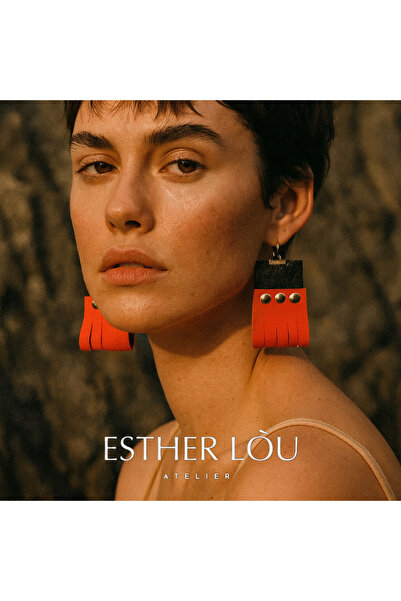ESTHERLOU ATELİER ESTHERLOU El Yapımı Özel Tasarım Hakiki Deri Kırmızı Takı Küpe Aksesuar