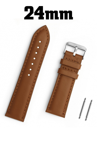 Saatse 24mm Light Brown Tan Genuine Leather Watch Band Strap