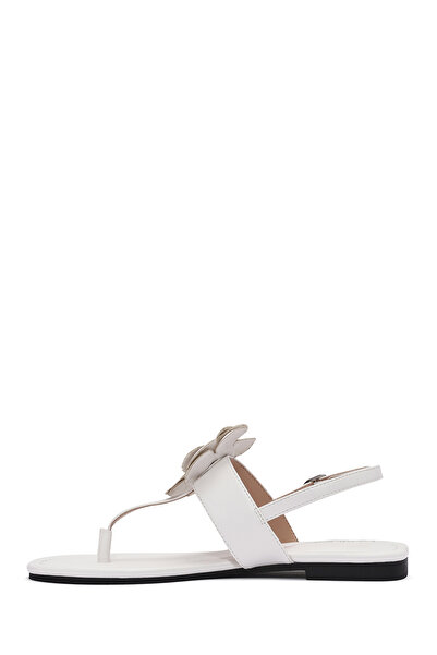 Derimod Women's Cream Flower Detailed Flip Flops Sandals 25Sfe 401218