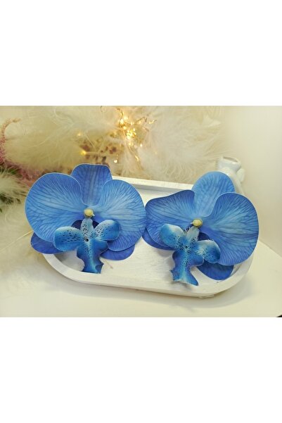 QERMA Kore Tarzı Orkide Küpe Zr Küpe Büyük Koyu Mavi Çiçek Küpe Çiçekli Küpe